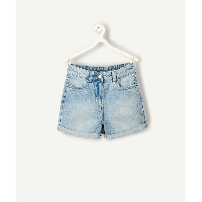 Denim straight shorts, stonewashed denim, TAPE A L'OEIL