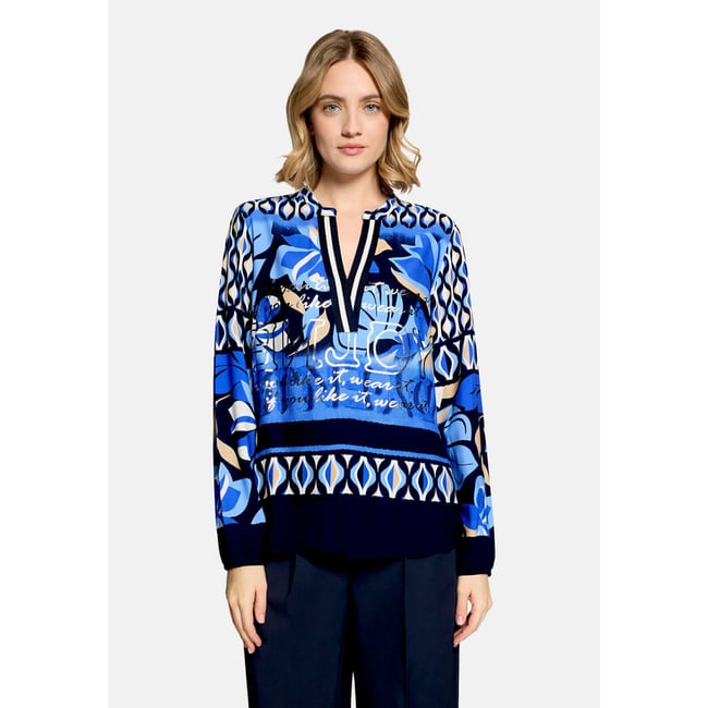 Chemisier long à col droit bleu foncé/bleu <span itemprop=