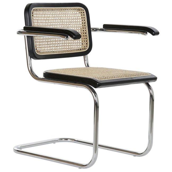 Chaise design bois d'orme noir, cannage rotin et métal 65.5x62x79cm Couleur noir <span itemprop=