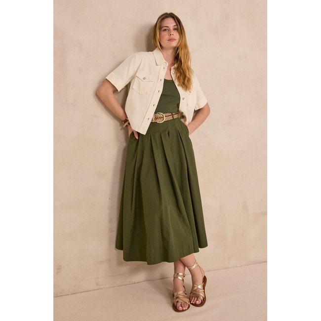 Jupe trapèze en coton OLIVE kaki <span itemprop=