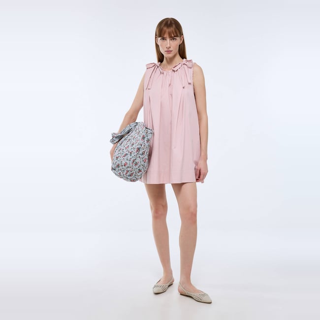 Robe courte sans manches détail noeuds resserrable nymphea <span itemprop=