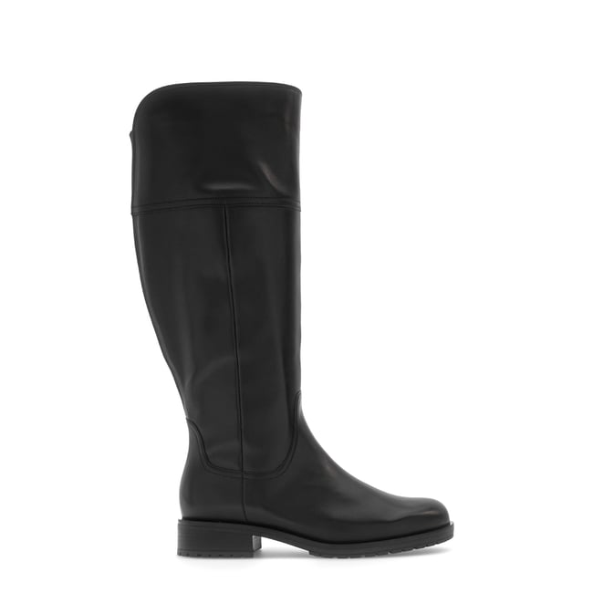 Bottes en cuir lisse à talon décroché noir lisse <span itemprop=