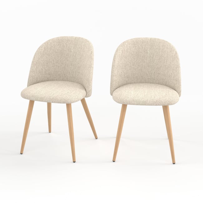 Lot de 2 chaises en tissu, pieds en métal effet bois - COZY Couleur greige <span itemprop=