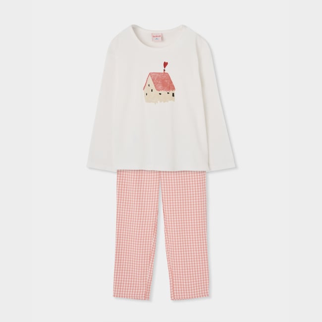 Pyjama fille carreaux imprimé maison multicolore <span itemprop=