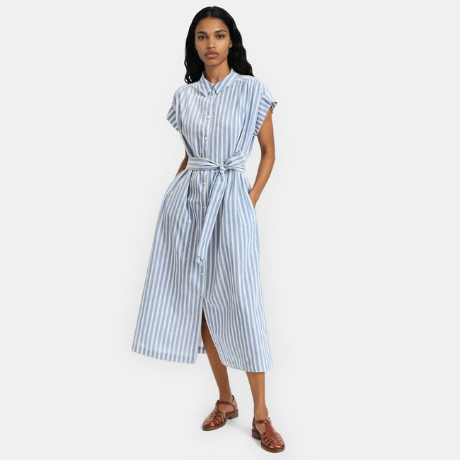 Signatures Heloïse Striped Maxi Shift Dress with Short Sleeves, blue striped/white, LA REDOUTE COLLECTIONS