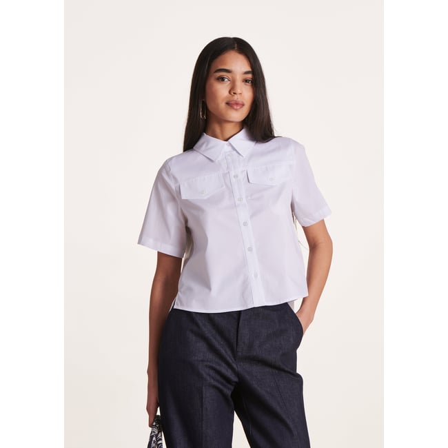 Chemise courte en popeline de coton blanc <span itemprop=