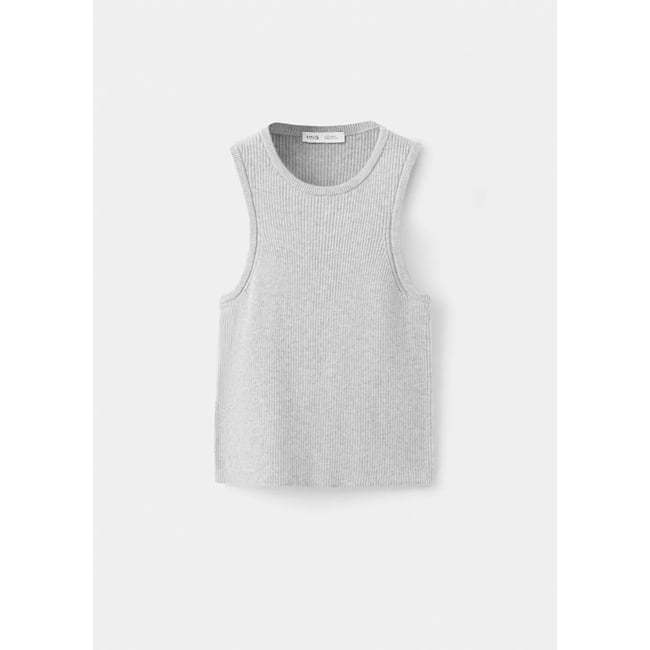 Top maille côtelée gris chiné clair <span itemprop=