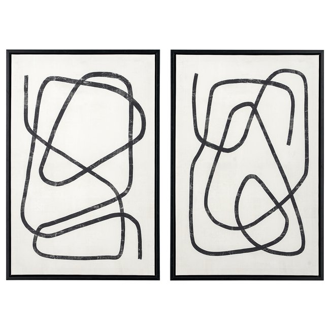 Set of 2 60 x 40cm Black Squiggle Print Canvases with Black Frames, black/white, ÉDITÉ