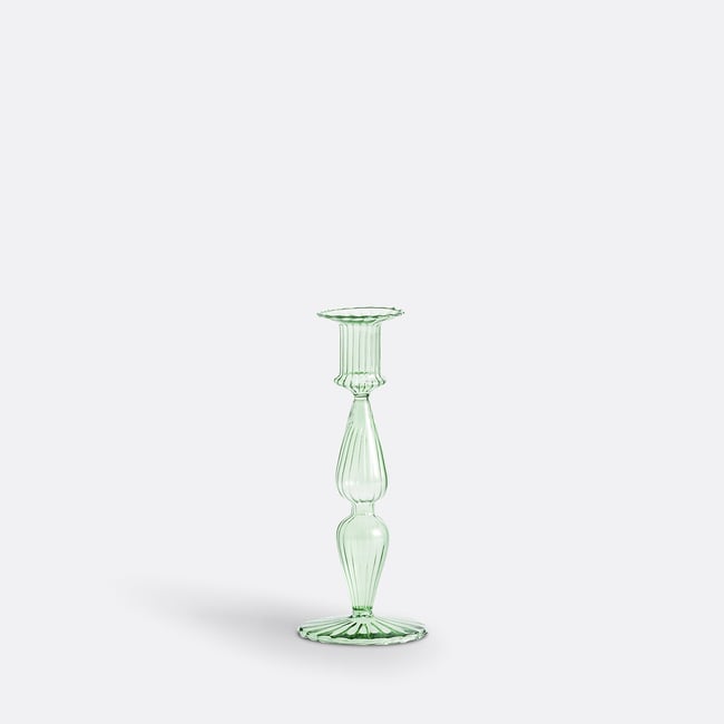 Bougeoir en verre H20,3 cm, Chilava Couleur vert <span itemprop=