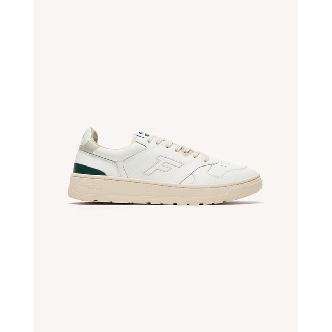 Baskets basses en cuir blanc et vert <span itemprop=