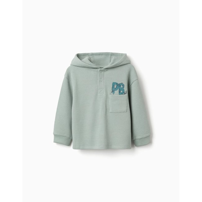 T-shirt à capuche avec imprimé et poche vert <span itemprop=