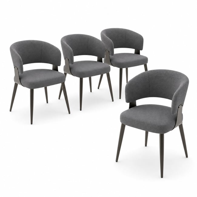 Lot de 4 chaises de salle à manger style industriel en tissu, CASEMI Couleur gris <span itemprop=