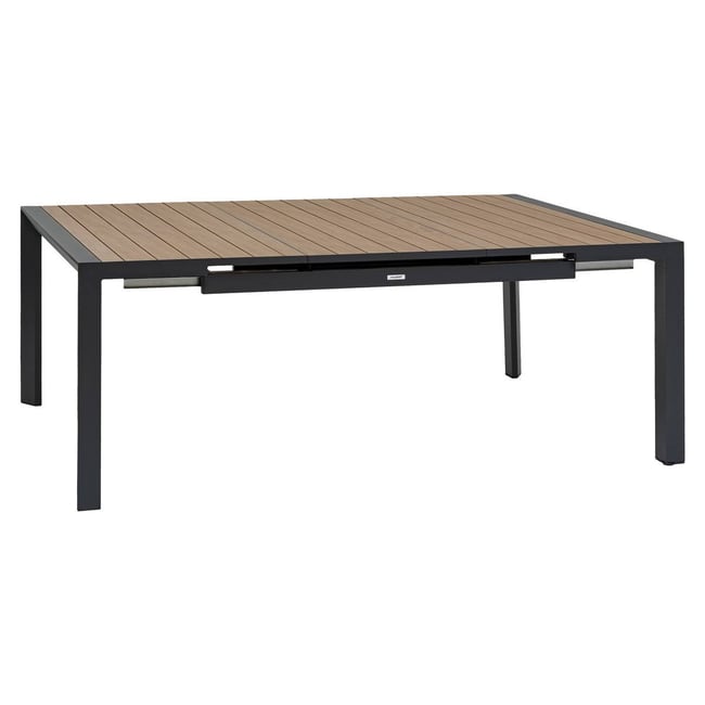Table de jardin extensible carrée 10 places en aluminium effet bois ÉVASION miel <span itemprop=