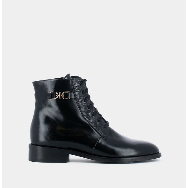 Botas com atacadores e fivela, em pele, Dastan preto <span itemprop=