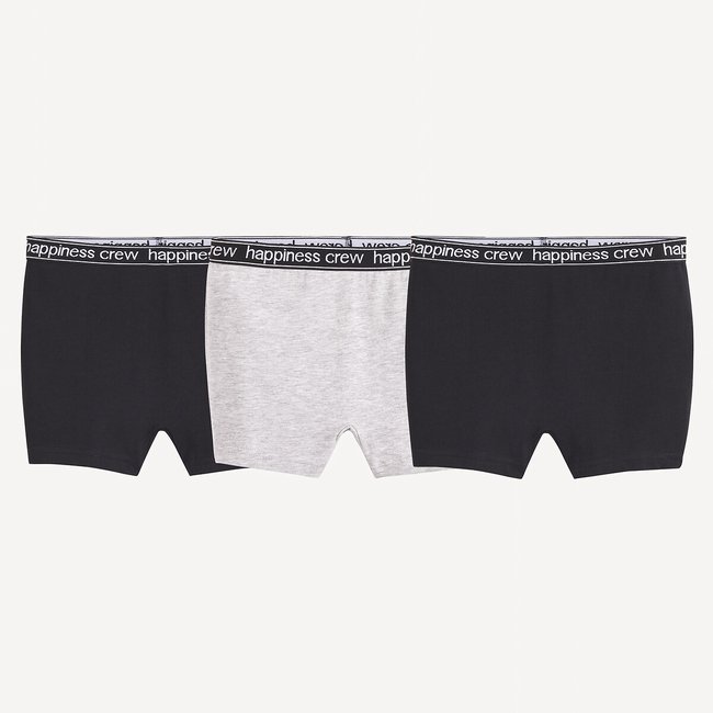 Lote de 3 boxer shorts lisos de algodão preto + cinza mesclado <span itemprop=