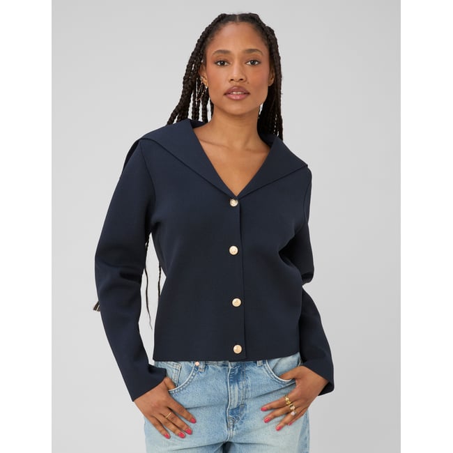Cardigan à boutons bleu foncé <span itemprop=