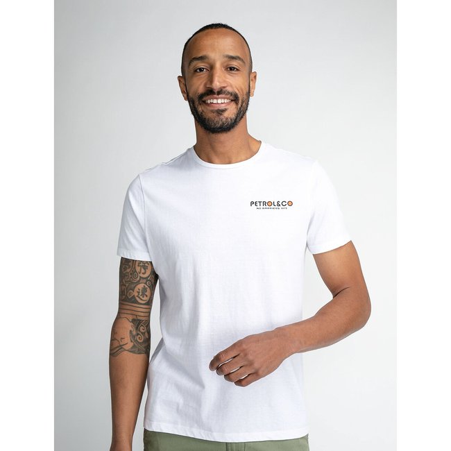 Logo Print Cotton T-Shirt with Crew Neck, white, PETROL INDUSTRIES