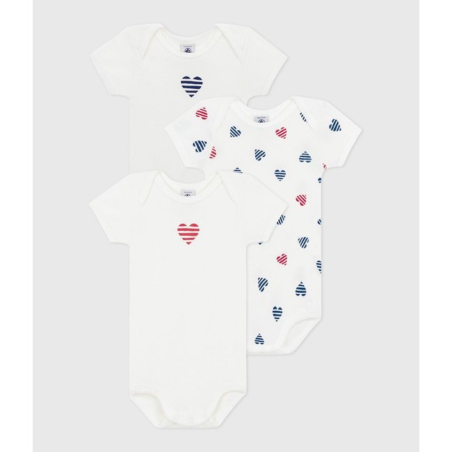 Lote de 3 bodies de manga corta estampado corazón <span itemprop=