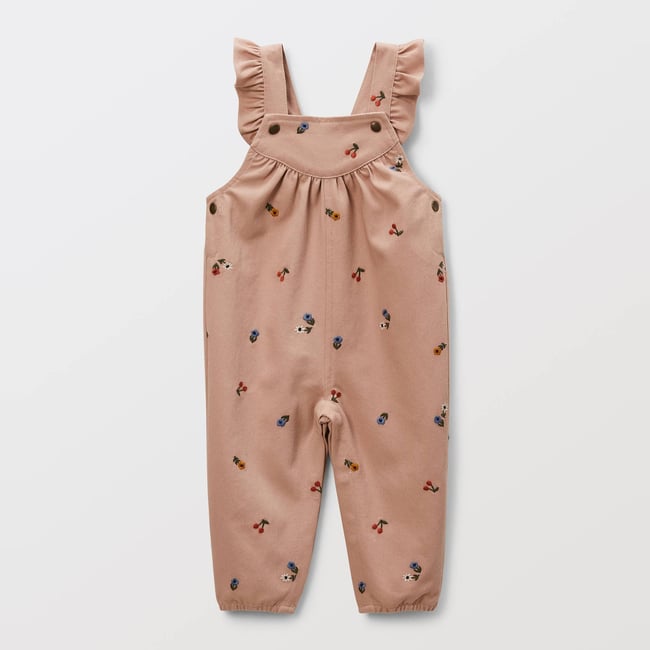 Salopette longue brodée en coton BIO GOTS babyblush <span itemprop=