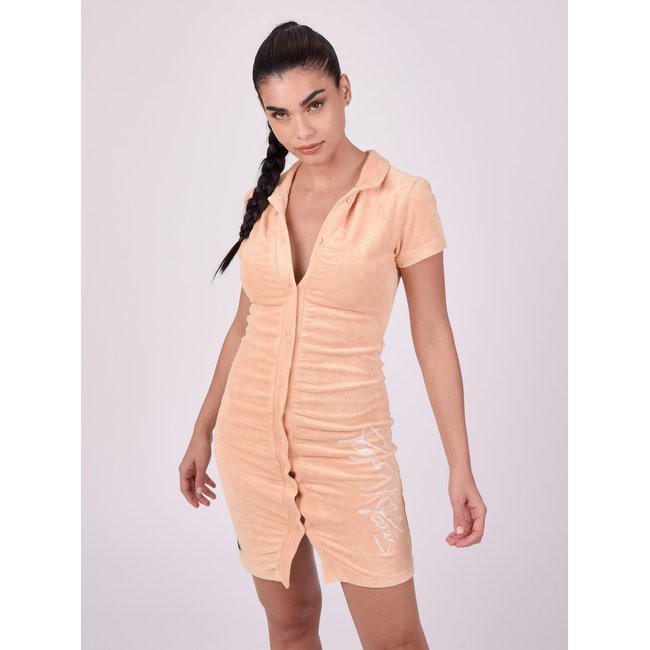 Robe polo en tissu éponge pêche <span itemprop=