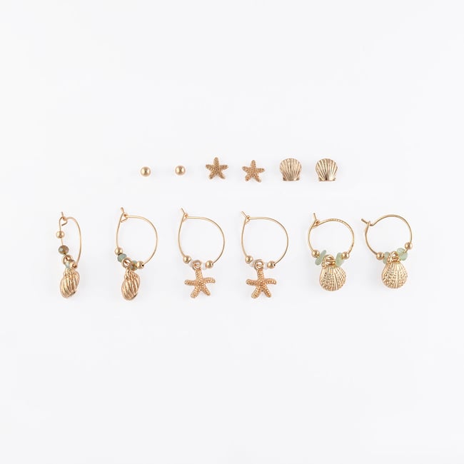 Set x6 paires de créoles et puces d'oreilles mer doré <span itemprop=