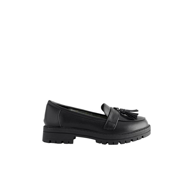 Mocassins à glands et semelle épaisse noir mat <span itemprop=