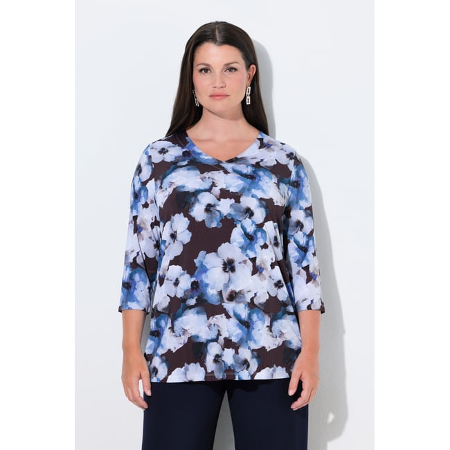 T-shirt au tombé fluide, motif à fleurs acajou <span itemprop=