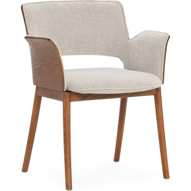 Chaise en bois et tissu Couleur noyer et blanc cassé <span itemprop=