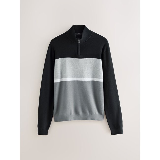 Pull regular zippé et rayures colour-block noir/gris <span itemprop=