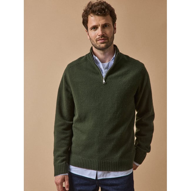 Pull col montant zippé kaki <span itemprop=
