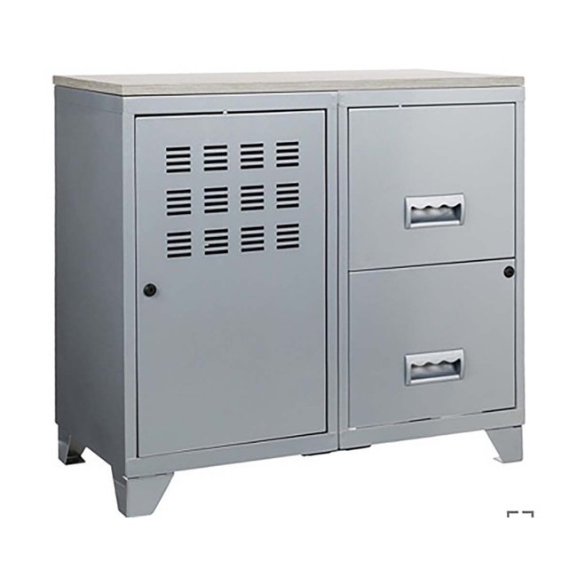 Armoire 1 porte et 2 grands tiroirs en acier avec plateau bois Alu Couleur alu <span itemprop=