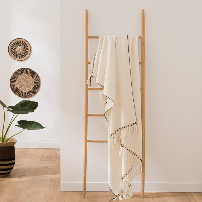 Plaid en coton, Louison ecru <span itemprop=