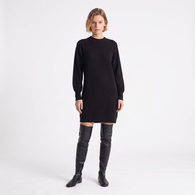 Robe en maille à boutons épaule FRIDA black <span itemprop=