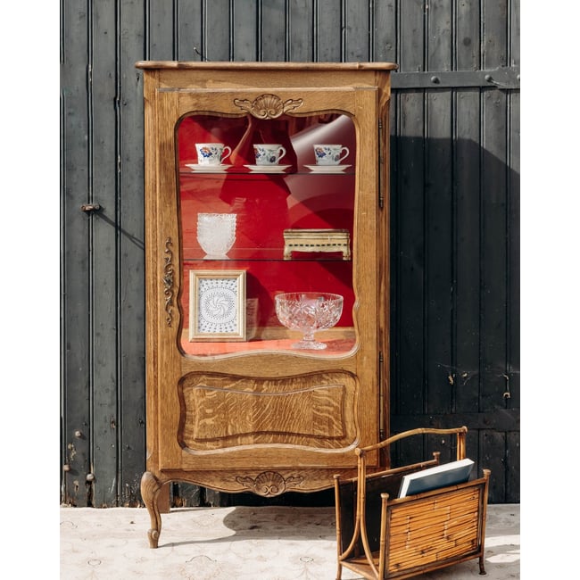 Vitrine en chêne massif Victoria N°1292 - Bon état Couleur bois clair <span itemprop=
