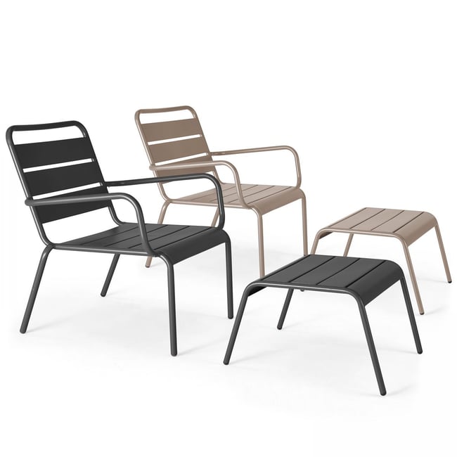 2 Fauteuils Jardin Aluminium Noir Oviala - Toile Textilène - Empilables - Résistants Intempéries