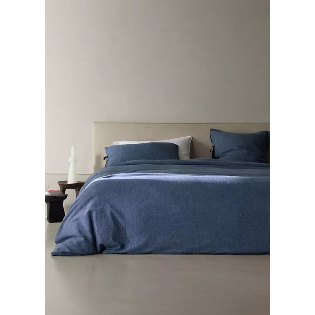 Housse de couette lin et coton Lit 180/200 cm bleu indigo <span itemprop=