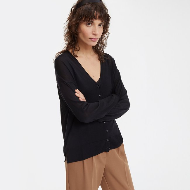 Fijn gebreid vest met v-hals en knoopsluiting - LA REDOUTE COLLECTIONS