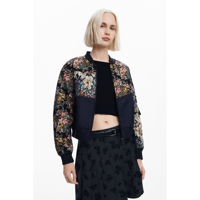 Blouson bomber imprimé noir <span itemprop=