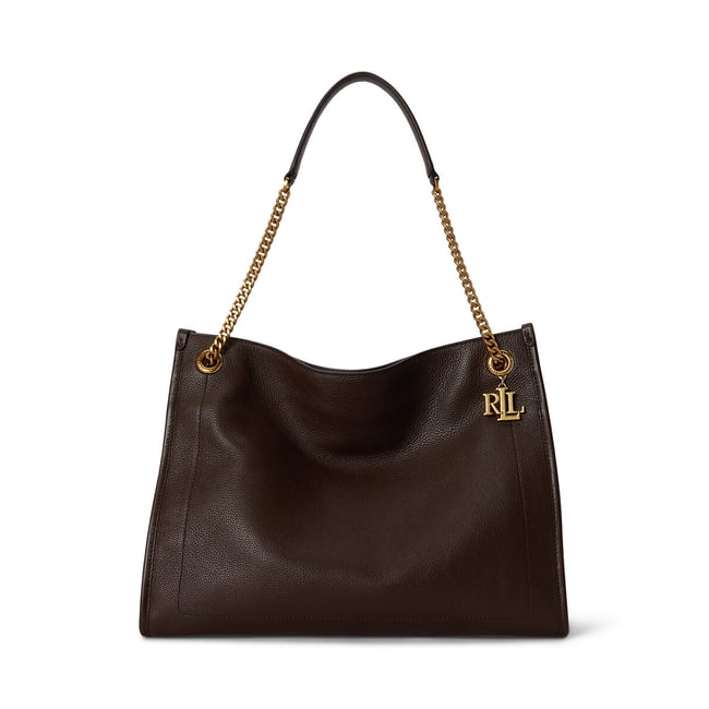 Bradley Large Leather Handbag, brown, LAUREN RALPH LAUREN