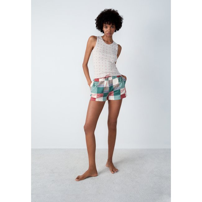 Short de pyjama évasé en coton patchwork BEDFORD multicolore <span itemprop=