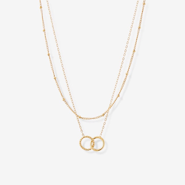 Collier 2 rangs cercles entremêlés en acier inoxydable v019843 <span itemprop=