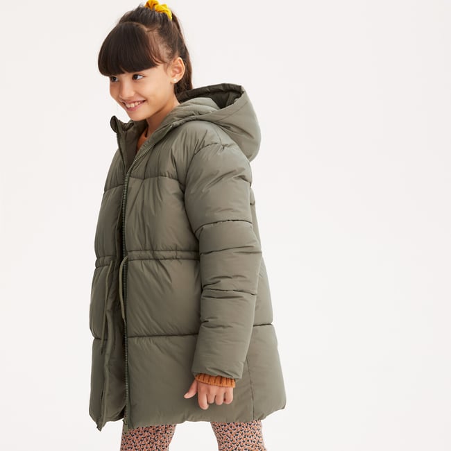 Doudoune chaude à capuche kaki <span itemprop=