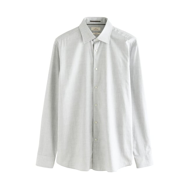 Chemise texturée haut de gamme Signature carreaux gris clair <span itemprop=