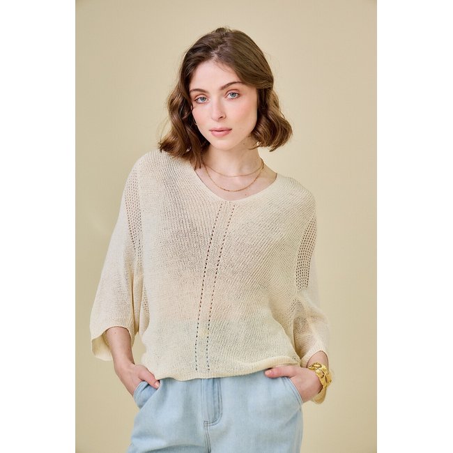 Jersey de manga larga y cuello en pico crudo <span itemprop=