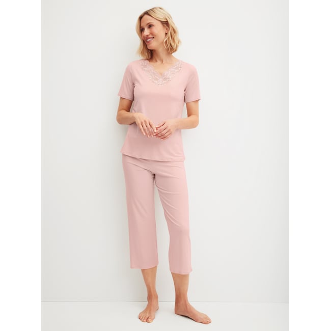 7/8 - Pyjama manches courtes Modal ELEGANT DREAMS rose pêche <span itemprop=