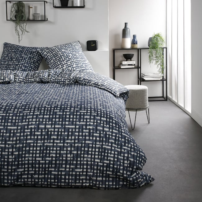 Parure de lit coton 2 personnes imprimé rayures SUNSHINE blanc <span itemprop=