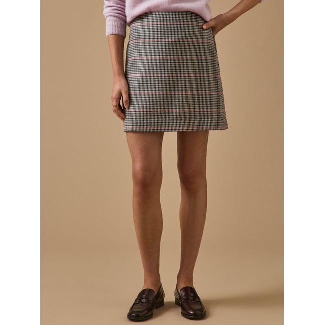 Jupe courte lainage pied-de-poule pied de poule <span itemprop=