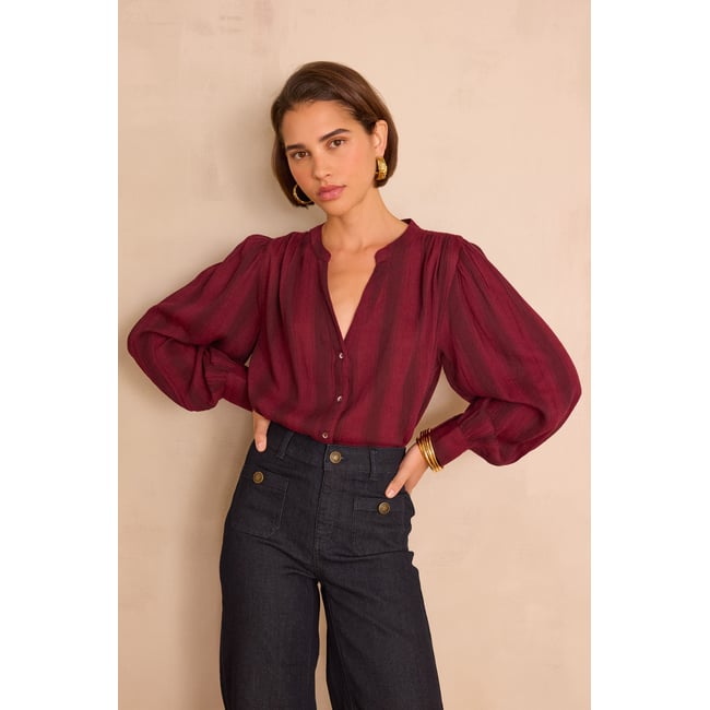 Blouse rayée STELLA en coton rouge <span itemprop=