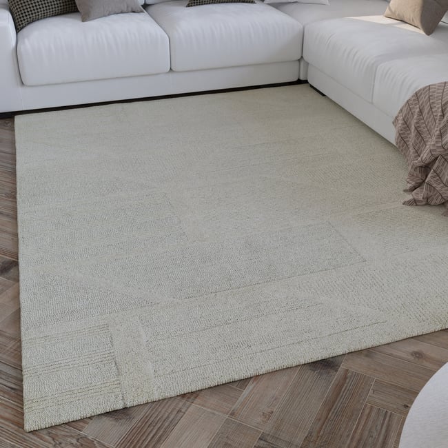 Tapis géométrique à reliefs modernes ,  HAMPTONS FIVETEEN Couleur blanc crème <span itemprop=
