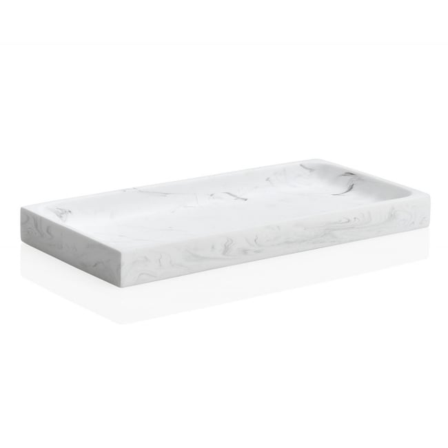 Plateau de présentation salle de Bain résine blanche effet marbre Couleur v002227 <span itemprop=